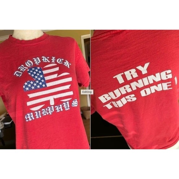 RARE Vtg Dropkick Murphys Try Burning This One USA Flag Irish Clover Band Tshirt - Picture 1 of 12